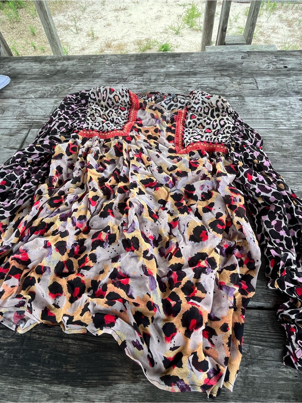 BLINK LONDON Leopard-Print Peasant Top with Red Trim - Women's SZ L.